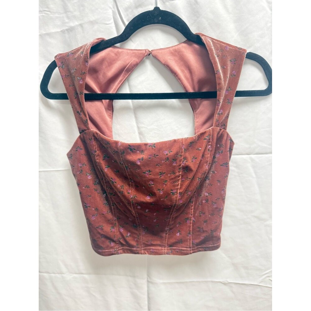 Lulu's Rust Floral Bustier Crop Top with Wide Straps